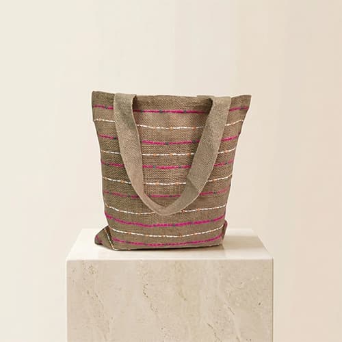 Natural Jute Tote Bag with Decorative Kantha Stitch Detailing