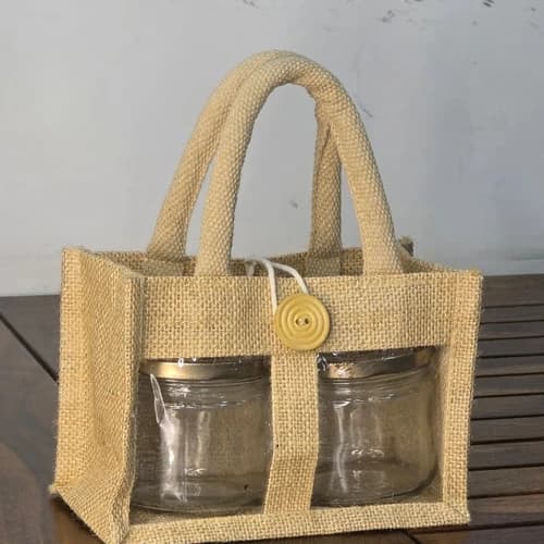 Jute Jar Carrier Bag with Clear Display Windows and Padded Handles