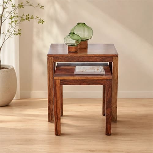 Solid Wood Nesting Side Table Set with Open Frame Design