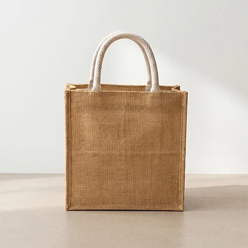 Classic Natural Jute Tote Bag with White Rope Handles — Compact Size